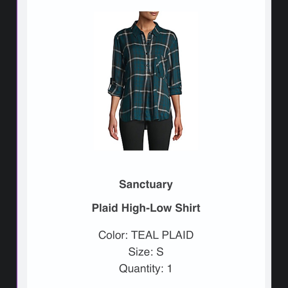 Sanctuary Teal Plaid High-Low Shirt